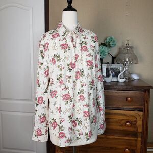 NEW Beautiful Judith Hart Pink Floral Rose Button Blouse womens 16 XL XXL